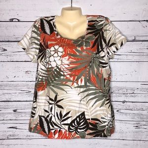 🌺 Chico's Multicolor Tropical Print Short Sleeve Tee XL